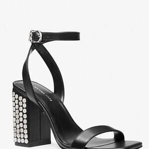 MICHAEL KORS Merriam Studded Leather Block-Heel Sandals – Size 9